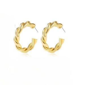Gold Braided Hoop Earrings Chunky 90s - Women's 14K Gold Plated Hypoallergenic